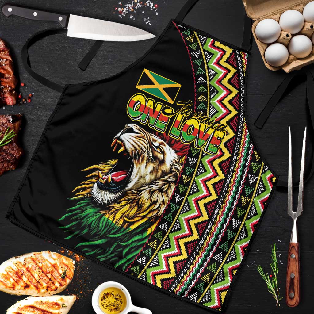 Jamaican Reggae-One Love Apron Tribal African Pattern and Roaring Lion - Wonder Print Shop