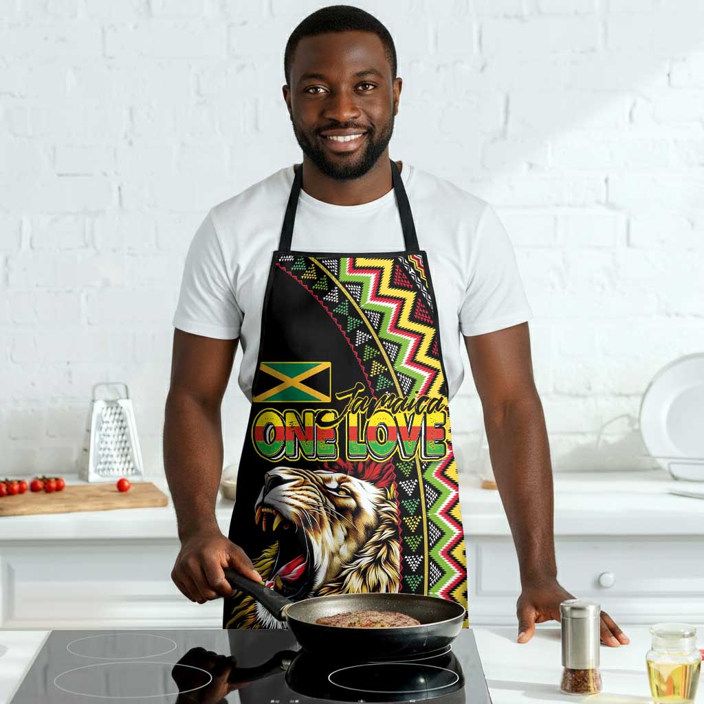 Jamaican Reggae-One Love Apron Tribal African Pattern and Roaring Lion - Wonder Print Shop
