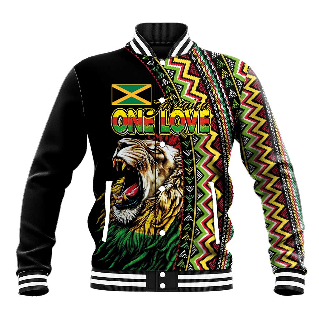 Personalized Jamaican Reggae-One Love Baseball Jacket Tribal African Pattern and Roaring Lion - Wonder Print Shop