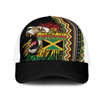 Jamaican Reggae-One Love Baseball Net Cap Tribal African Pattern and Roaring Lion - Wonder Print Shop