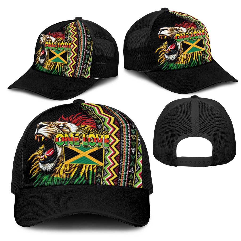 Jamaican Reggae-One Love Baseball Net Cap Tribal African Pattern and Roaring Lion - Wonder Print Shop