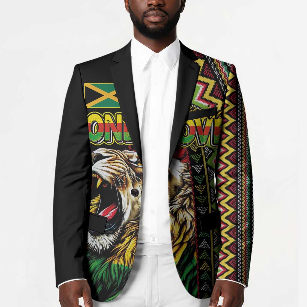 Personalized Jamaican Reggae-One Love Blazer Tribal African Pattern and Roaring Lion - Wonder Print Shop
