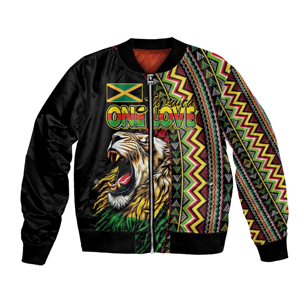Personalized Jamaican Reggae-One Love Bomber Jacket Tribal African Pattern and Roaring Lion - Wonder Print Shop