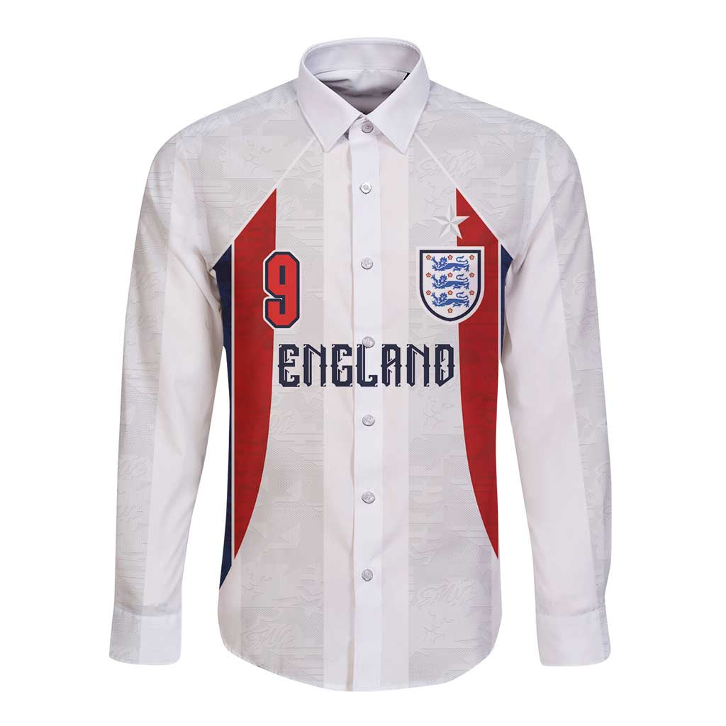 Custom England Football Long Sleeve Button Shirt Retro-Modern Combination Style