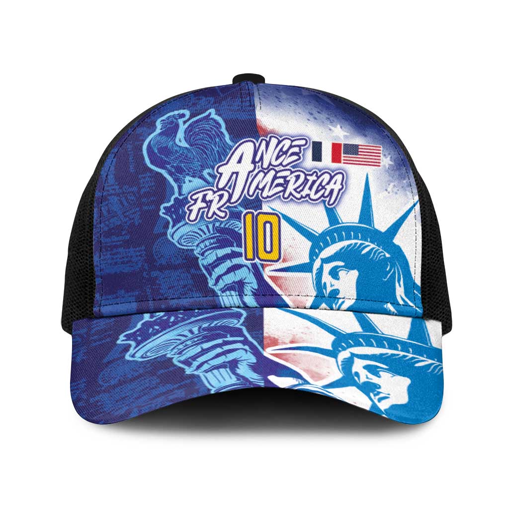 Custom Number France and America Football Baseball Net Cap Dual Heritage Liberty Rooster