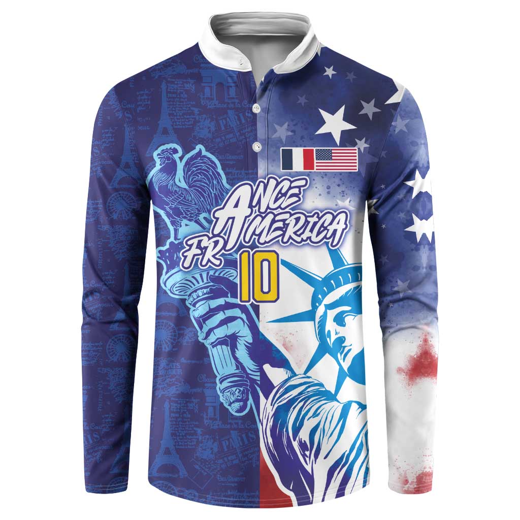Custom France America Soccer Button Sweatshirt Dual Heritage Liberty Rooster