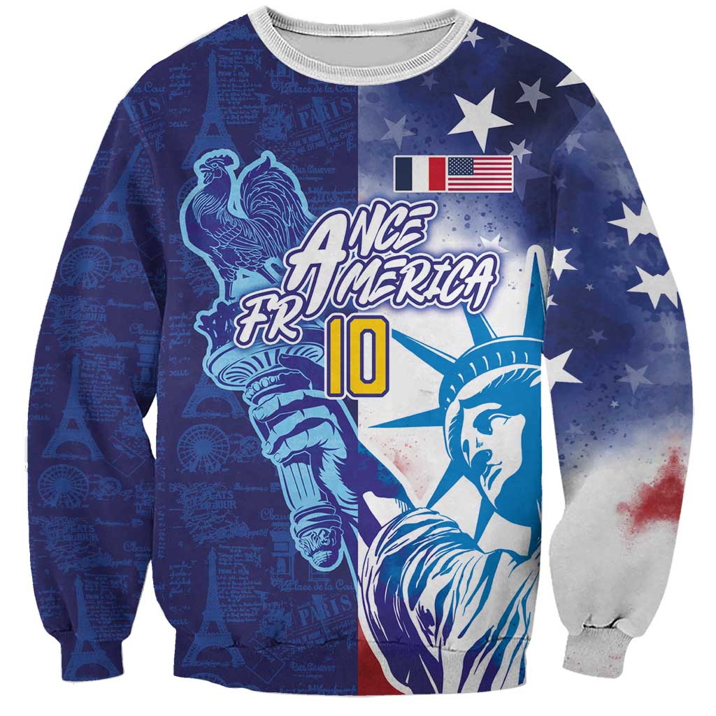 Custom France America Soccer Sweatshirt Dual Heritage Liberty Rooster