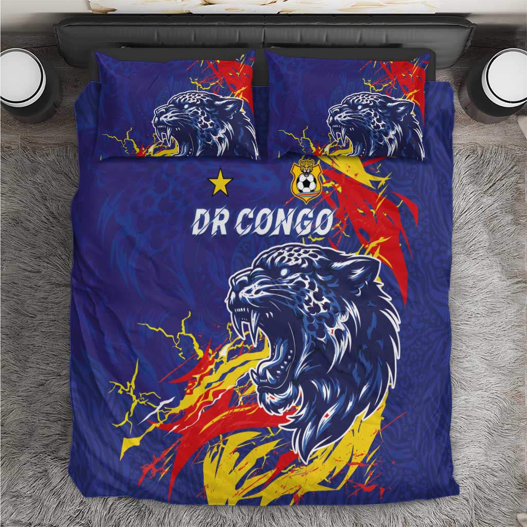 DR Congo Football Leopard Mascot Bedding Set Fierce Leopard Art National Flag Colors