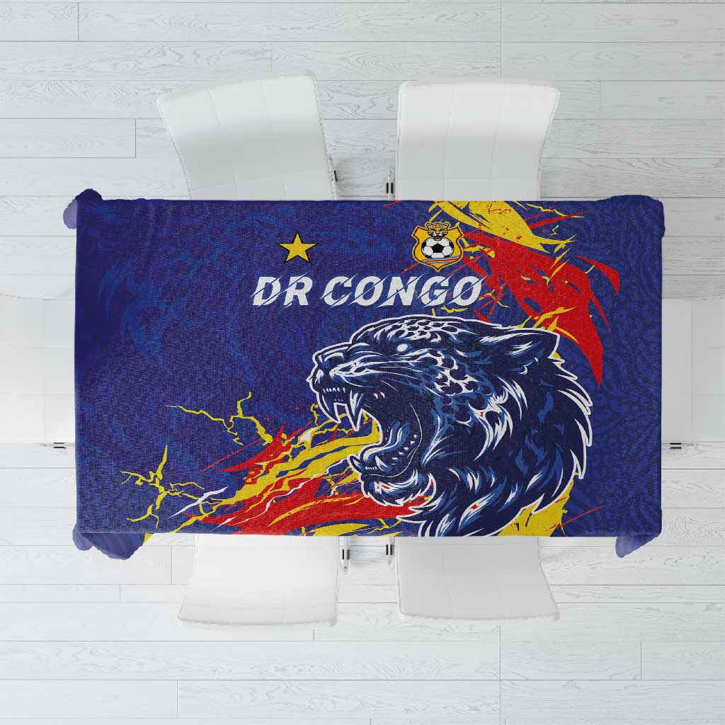 DR Congo Football Leopard Mascot Tablecloth Fierce Leopard Art National Flag Colors