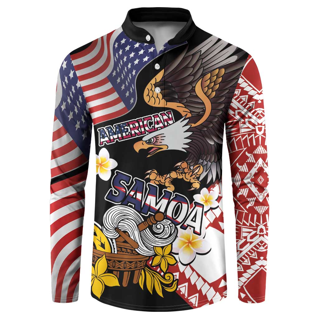 Black button long-sleeve sweatshirt with eagle and American flag front graphic