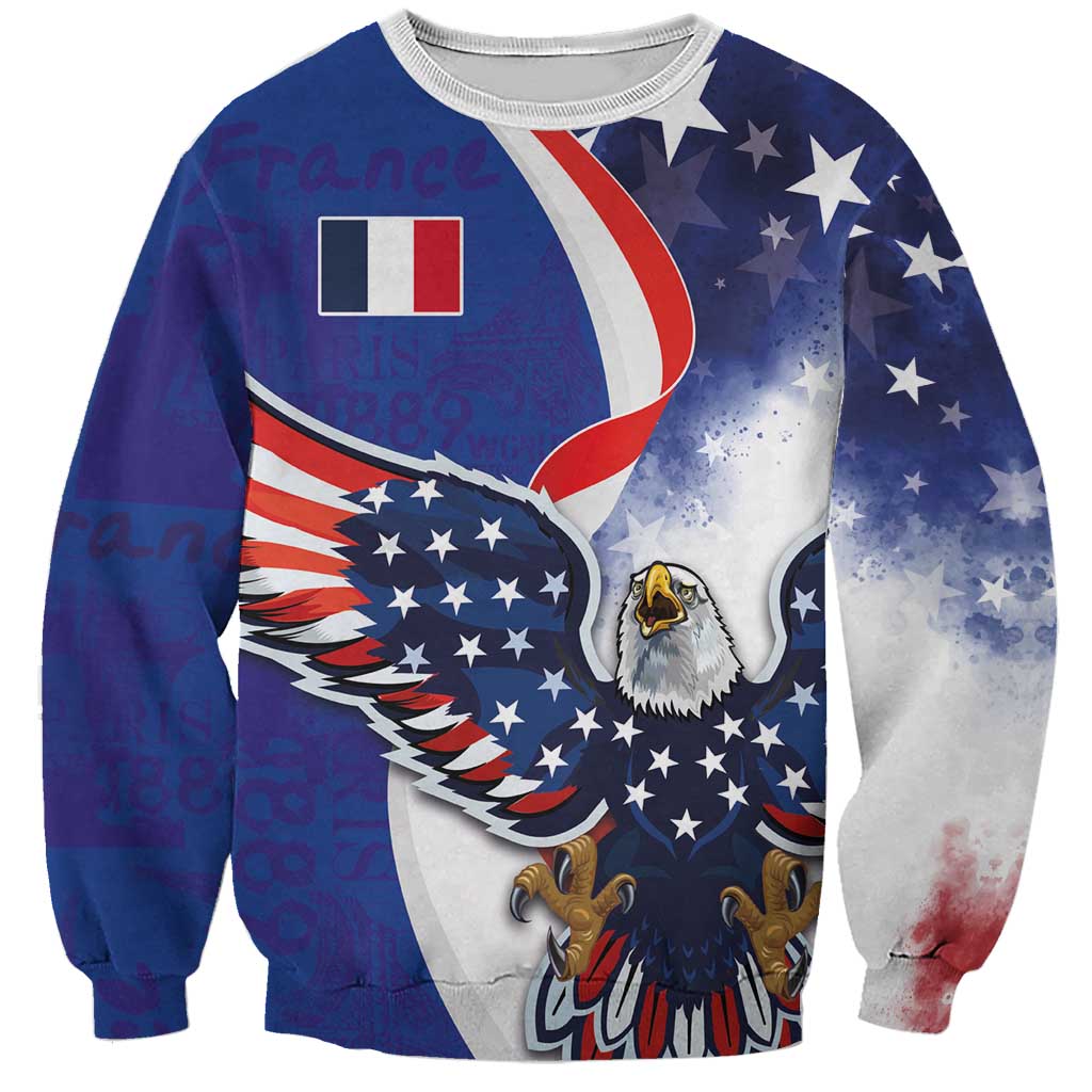 French American Heritage Month Sweatshirt USA Eagle and France Urban Paris National Flag Style