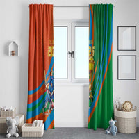 Cricket window curtain pair in orange and green with player artwork and stripe accents