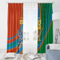 Orange and green cricket 2025 champion curtains with hanging hooks and trophy design