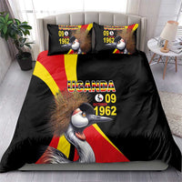 Black Uganda flag-themed bedding set with crowned crane print and “1962” date; 2 pillow covers