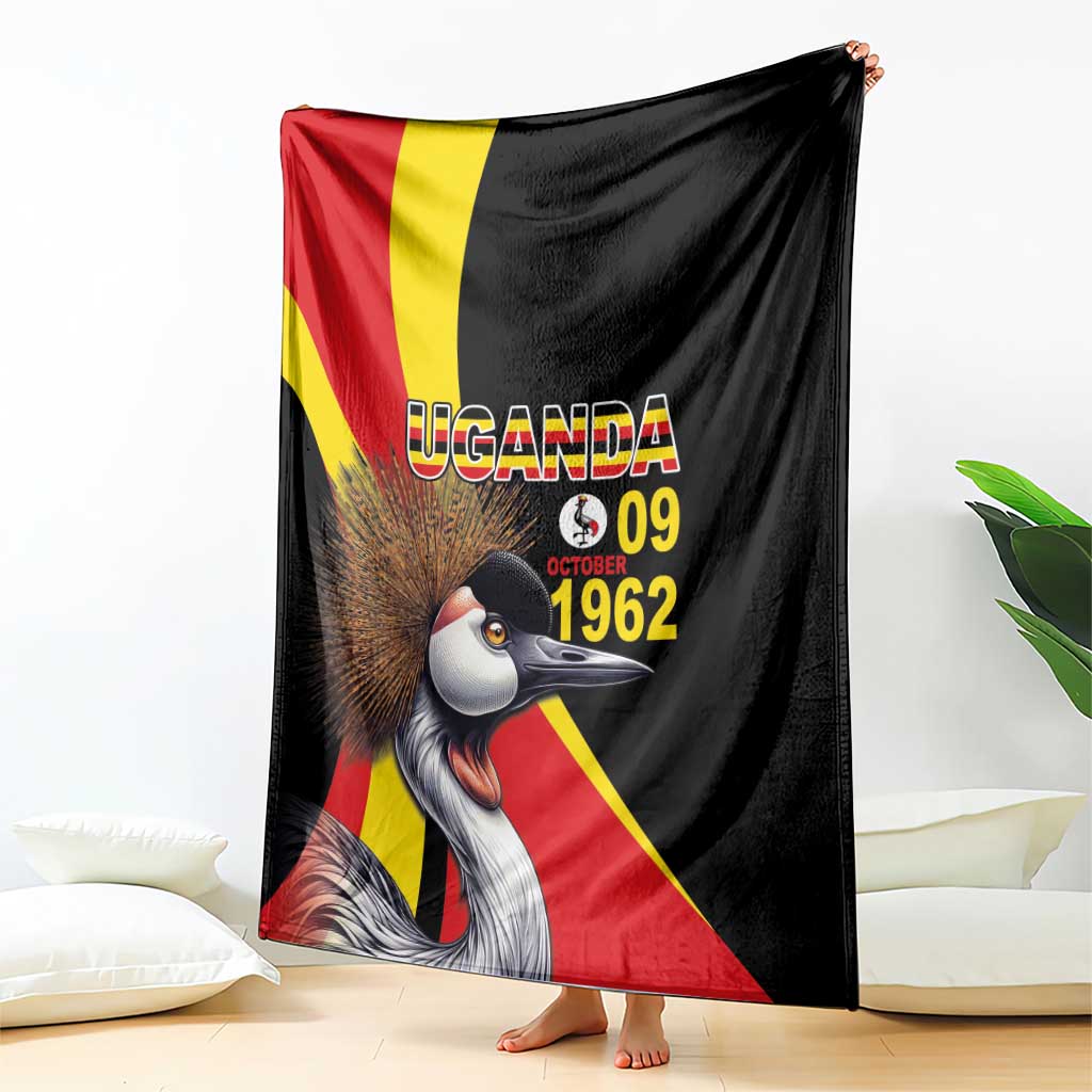 Black draped blanket with crowned crane art, Uganda flag stripes, and "UGANDA 09 1962"