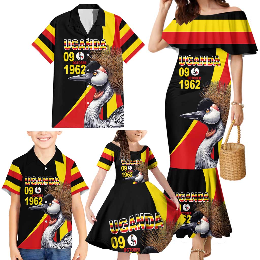 Uganda Independence Day with Crowned Cranes Family Matching Mermaid Dress and Hawaiian Shirt - Wonder Print Shop