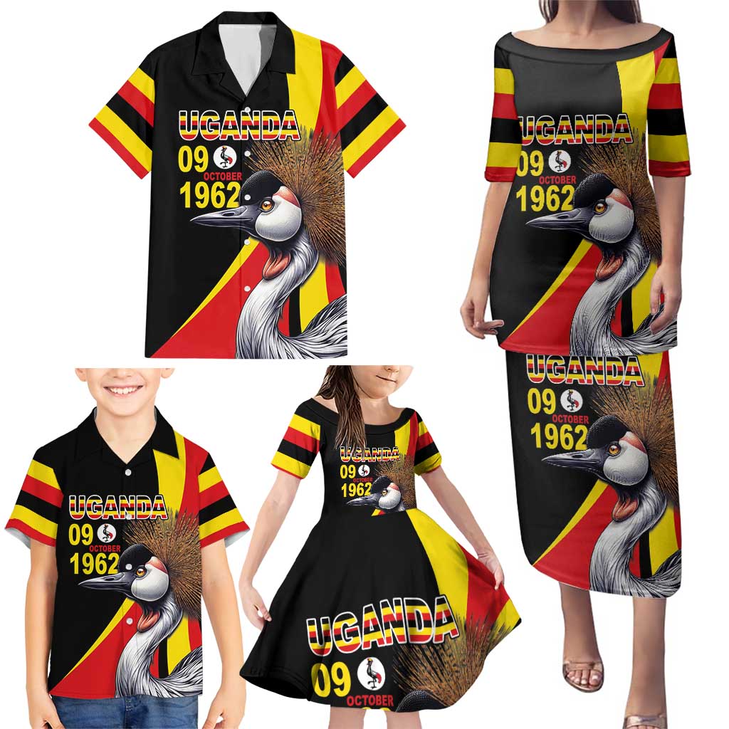 Uganda Independence Day with Crowned Cranes Family Matching Puletasi and Hawaiian Shirt - Wonder Print Shop