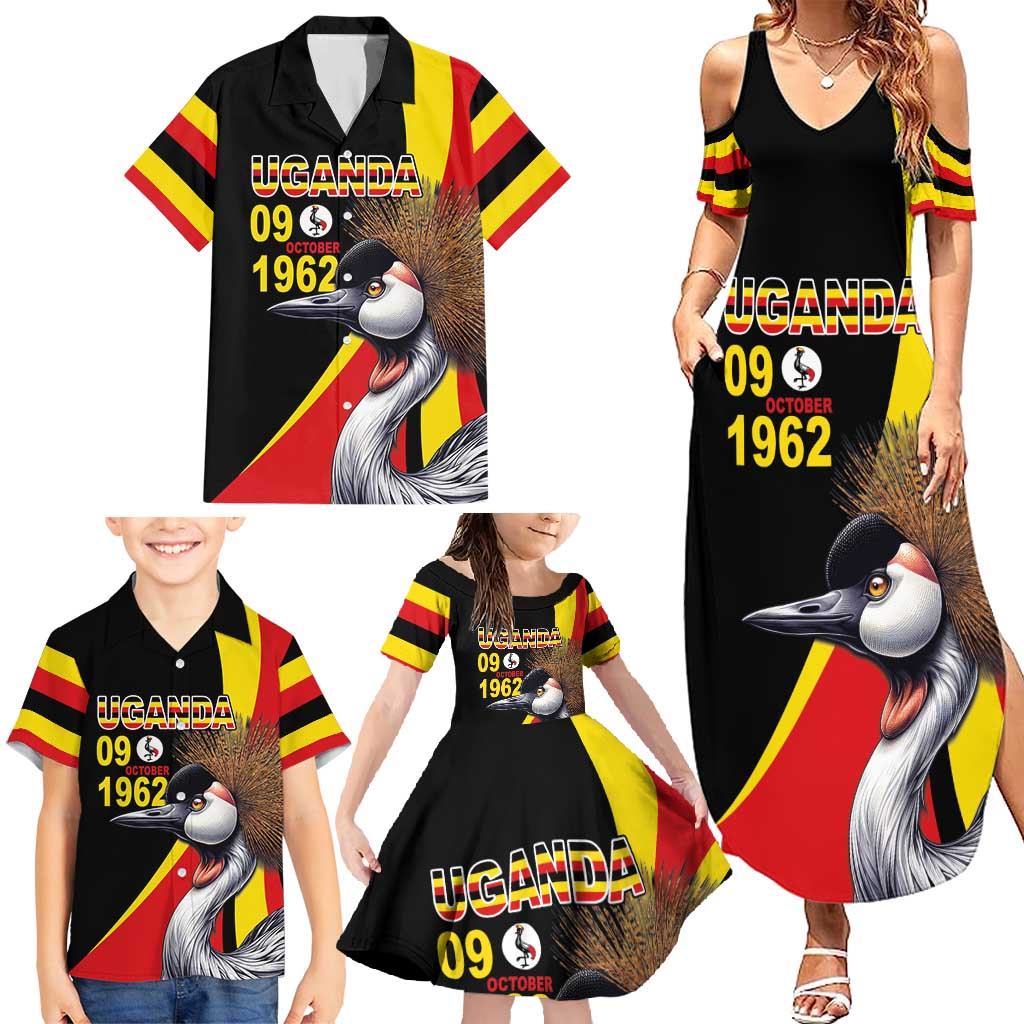 Uganda Independence Day with Crowned Cranes Family Matching Summer Maxi Dress and Hawaiian Shirt - Wonder Print Shop