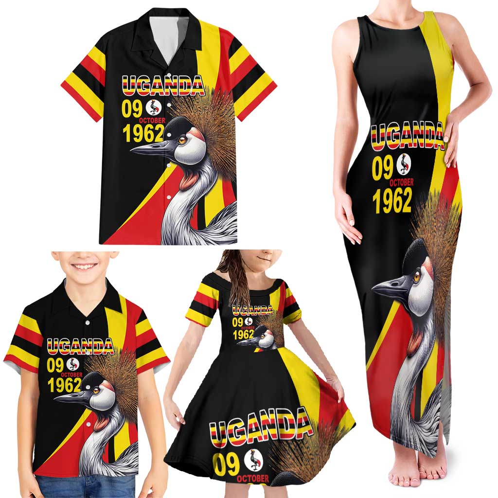 Uganda Independence Day with Crowned Cranes Family Matching Tank Maxi Dress and Hawaiian Shirt - Wonder Print Shop