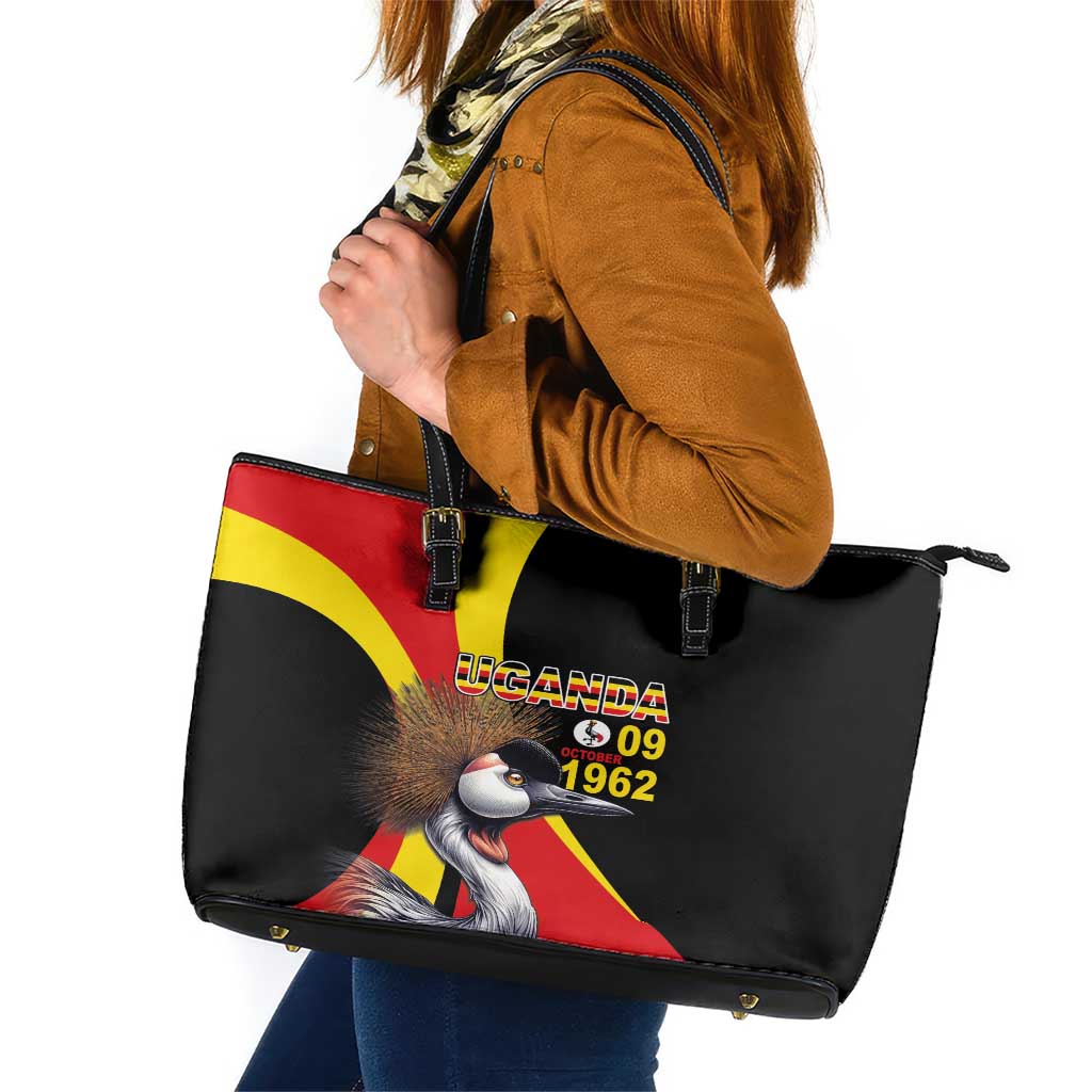 Uganda Independence Day with Crowned Cranes Leather Tote Bag