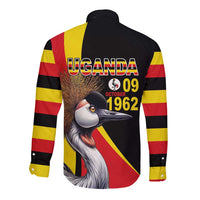 Black long-sleeve button shirt with Uganda back graphic and 09 October 1962 text
