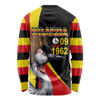 Black long-sleeve shirt with Uganda flag stripes and crowned crane, 'UGANDA 09 1962'