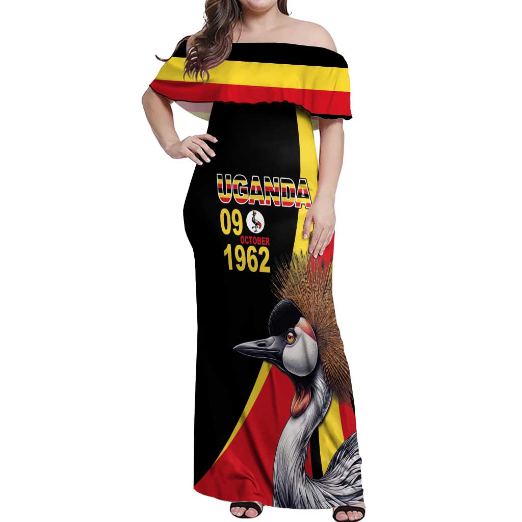 Uganda Independence Day with Crowned Cranes Off Shoulder Maxi Dress - Wonder Print Shop