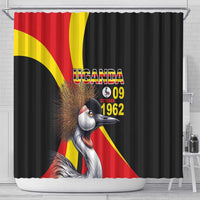 Uganda shower curtain with crowned crane and Uganda 09 October 1962 emblem, red/yellow/black