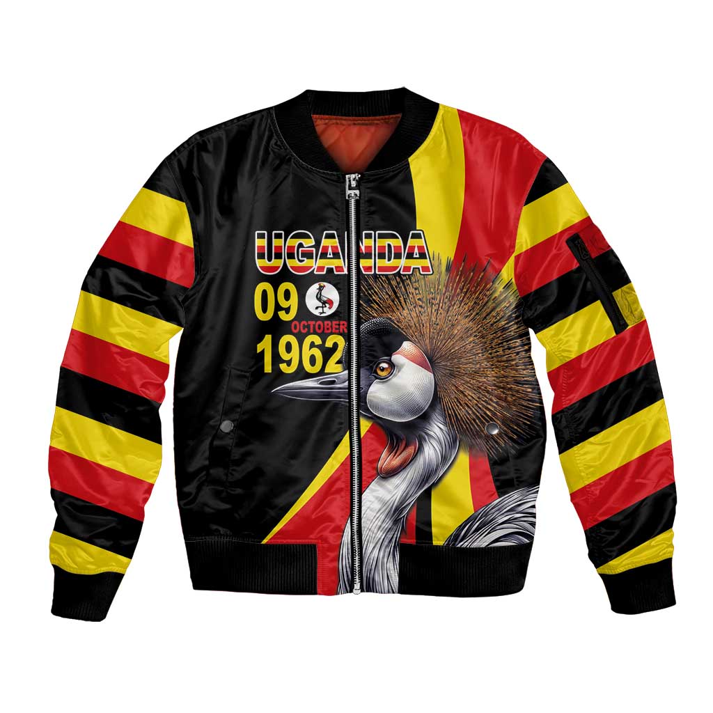 Uganda Independence Day with Crowned Cranes Sleeve Zip Bomber Jacket - Wonder Print Shop