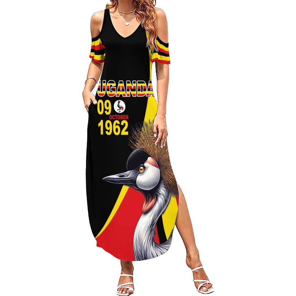 Uganda Independence Day with Crowned Cranes Summer Maxi Dress - Wonder Print Shop