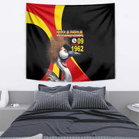 Black tapestry with crowned crane, Uganda emblem, and “09 October 1962” lettering