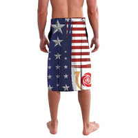 Men's graphic shorts: US stars & stripes with red swirl and gold panel