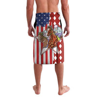 Red US flag grunge lavalava skirt with horse rider graphic and diamond pattern