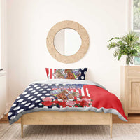 Kentucky Horses Racing Bedding Set US Flag Grunge and Dot Pattern Blue Color