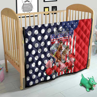 Kentucky Horses Racing Quilt US Flag Grunge and Dot Pattern Blue Color