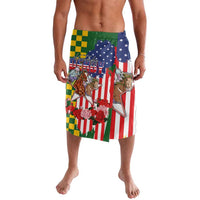Green US flag grunge lavalava with checker pattern and horse graphic
