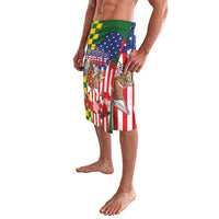Green US flag grunge lavalava with checker trims and crossed horse emblems