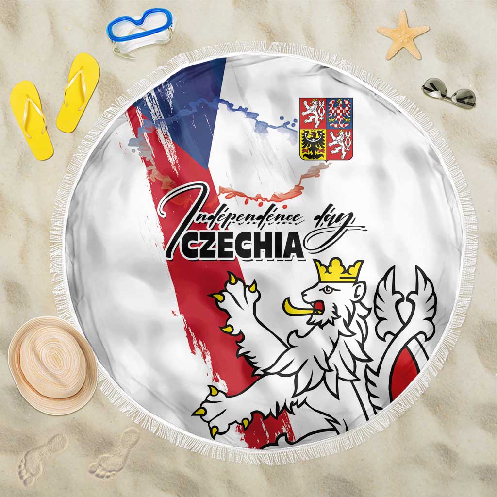 Czechia Independence Day Beach Blanket National Flag Brush Style and Bohemia Lion