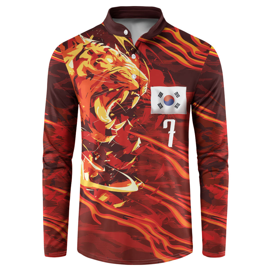 South Korea National Football Custom Button Sweatshirt Tigers of Asia Fierce Abstract Flame-Inspired