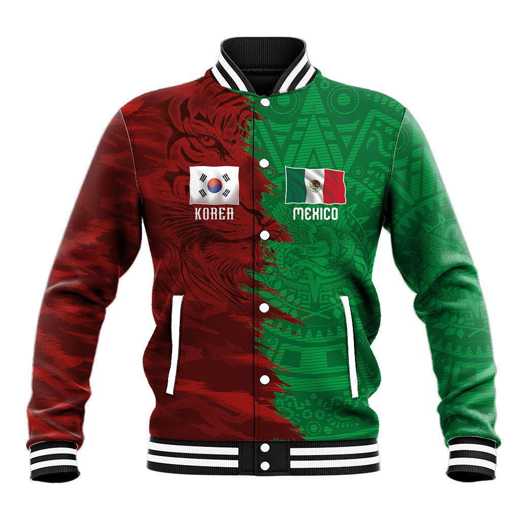 South Korea and Mexico National Football Custom Baseball Jacket Taegeuk Warriors with El Tricolor Grunge Split Style