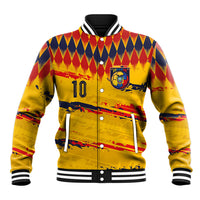 Ecuador National Football Custom Baseball Jacket Argyle Pattern With Grunge Flag Splatter Graphics