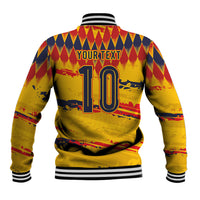 Ecuador National Football Custom Baseball Jacket Argyle Pattern With Grunge Flag Splatter Graphics