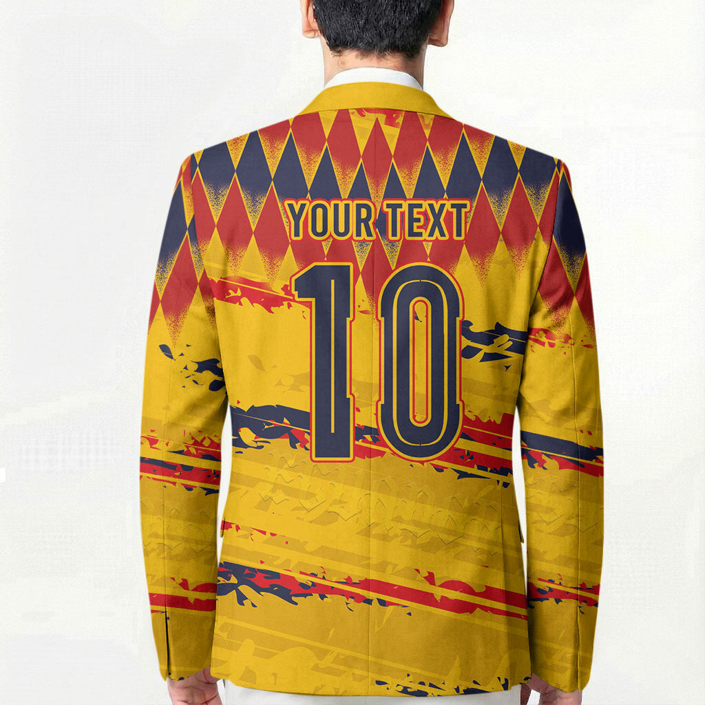 Ecuador National Football Custom Blazer Argyle Pattern With Grunge Flag Splatter Graphics