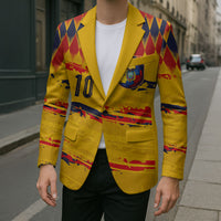 Ecuador National Football Custom Blazer Argyle Pattern With Grunge Flag Splatter Graphics