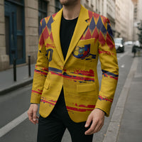 Ecuador National Football Custom Blazer Argyle Pattern With Grunge Flag Splatter Graphics