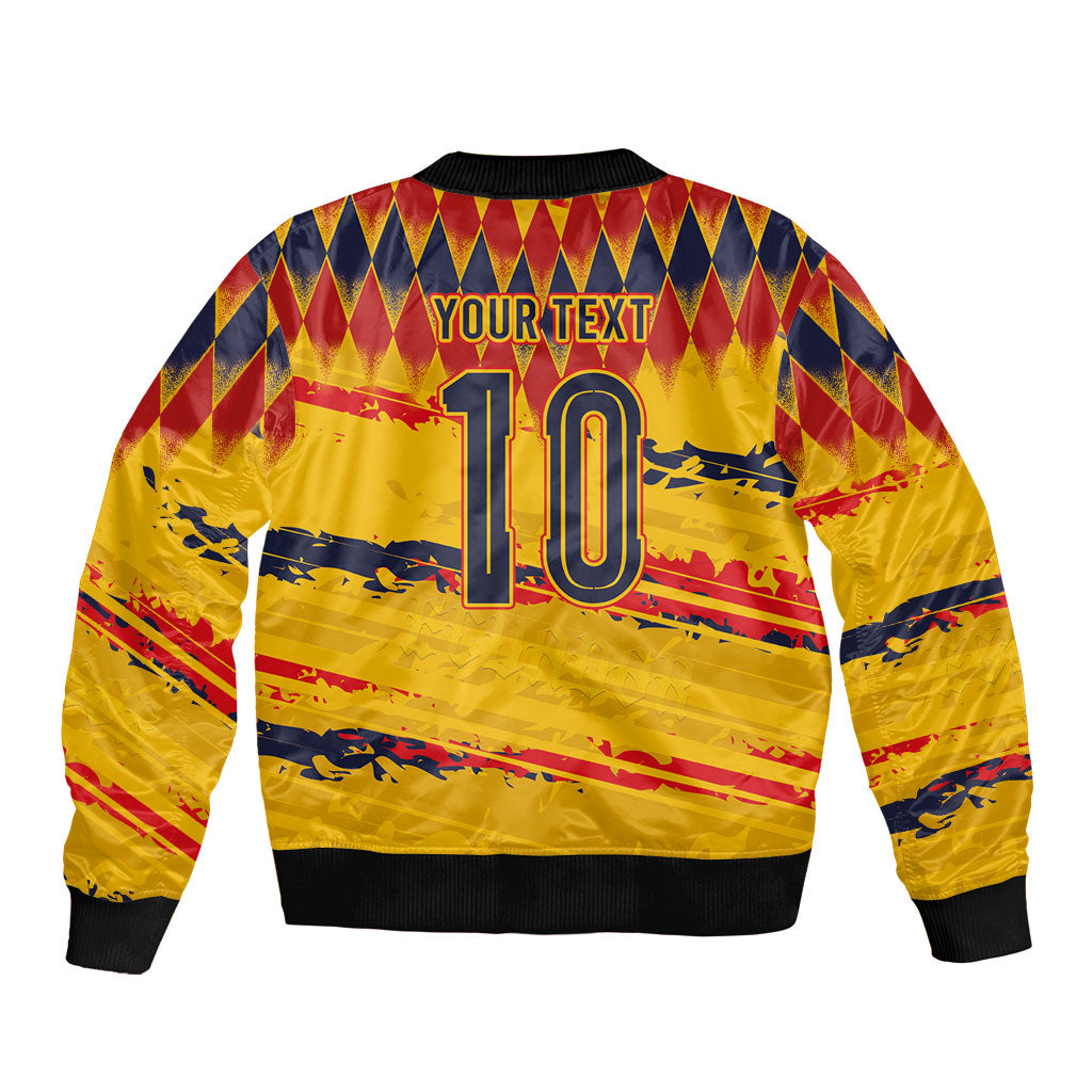 Ecuador National Football Custom Bomber Jacket Argyle Pattern With Grunge Flag Splatter Graphics