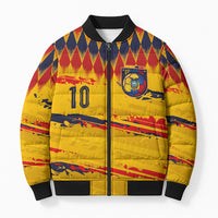 Ecuador National Football Custom Bomber Puffer Jacket Argyle Pattern With Grunge Flag Splatter Graphics