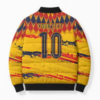 Ecuador National Football Custom Bomber Puffer Jacket Argyle Pattern With Grunge Flag Splatter Graphics