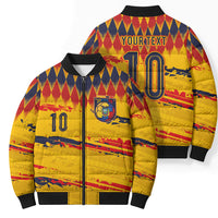 Ecuador National Football Custom Bomber Puffer Jacket Argyle Pattern With Grunge Flag Splatter Graphics