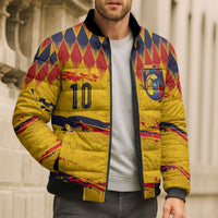 Ecuador National Football Custom Bomber Puffer Jacket Argyle Pattern With Grunge Flag Splatter Graphics